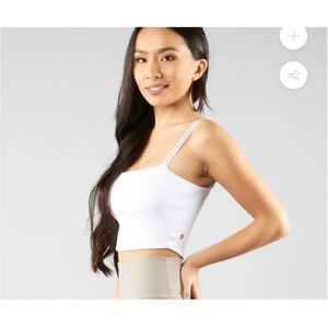 Buffbunny Collection Material Girl White Ribbed Tank Top Built-In Bra Small